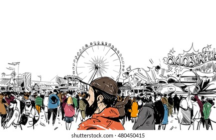 Germany. Munich. Octoberfest. Hand drawn sketch, vector illustration