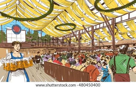 Germany. Munich. Octoberfest. Hand drawn sketch, vector illustration