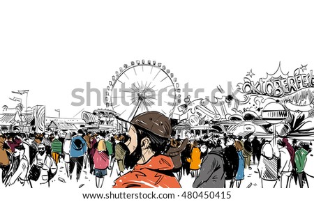 Germany. Munich. Octoberfest. Hand drawn sketch, vector illustration