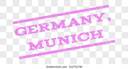 Germany, Munich watermark stamp. Text tag between parallel lines with grunge design style. Rubber seal stamp with dust texture. Vector violet color ink imprint on a chess transparent background.