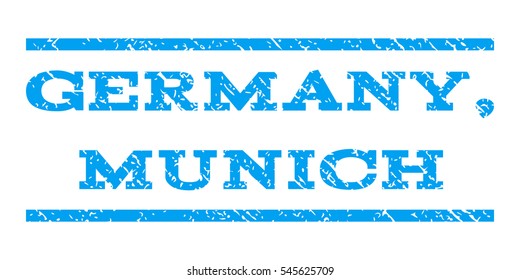 Germany, Munich watermark stamp. Text tag between horizontal parallel lines with grunge design style. Rubber seal stamp with unclean texture. Vector blue color ink imprint on a white background.