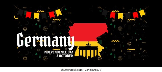 Germany national day banner design. Germany flag theme graphic art web background. Abstract celebration geometric decoration, black red yellow color. 