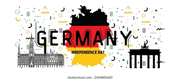 Germany national day banner design. Germany flag theme graphic art web background. Abstract celebration geometric decoration, black red yellow color. 