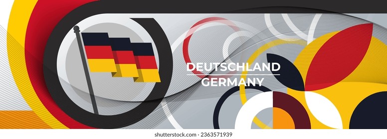 Germany national day banner design. Deutschland German flag theme graphic waves art web background. Abstract pattern, black red yellow. Germany flag corporate geometric spiral vector illustration.