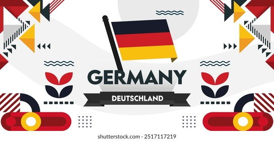 Germany national day Deutschland banner with flag background and geometric abstract, modern black red yellow design, Sports Games Supporters Vector Illustration