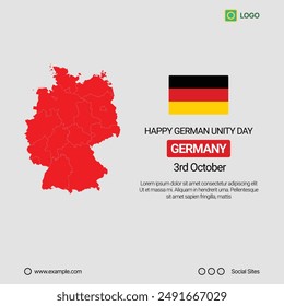 Germany National Day Social Media Banner, Editable Vector Design with Map and Flag