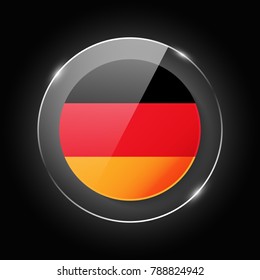 Germany national flag. Application Language Symbol. Country of manufacture icon. Round glossy isolated vector icon with national flag button on glow background. Symbol of nation for infographics, web.