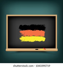 Germany national flag draw on school education blackboard. Great 8 country German standard banner backdrop. Learn language lesson