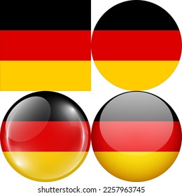 Icono del logotipo de la bandera nacional de Alemania, conjunto de 1:1 cuadrado, forma circular redonda, burbuja y vectores de diseño de botón Ilustración aislada en fondo blanco