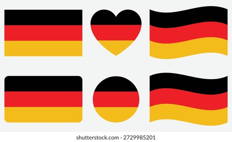Germany National flag in white background. Flag in black, red and yellow colour. Germany flag with rectangular ,heart and round shapes. vector illustrator.