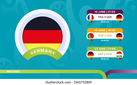 germany national team Schedule matches in the final stage at the 2020 Football Championship. Vector illustration of football euro 2020 matches.