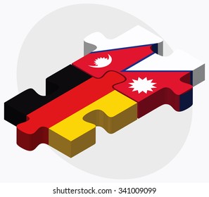 Germany and Nepal Flags in puzzle isolated on white background