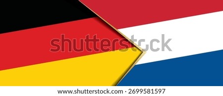 Germany and Netherlands flags set against each other in a dynamic banner or presentation background design
