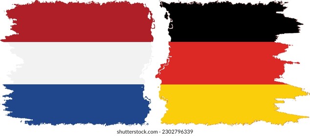 Germany and Netherlands grunge flags connection, vector