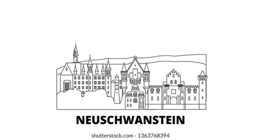 Germany, Neuschwanstein line travel skyline set. Germany, Neuschwanstein outline city vector illustration, symbol, travel sights, landmarks.