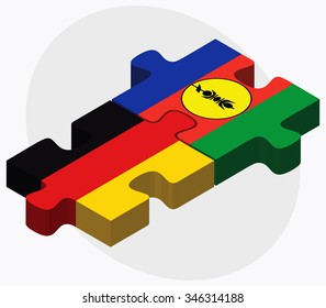 Germany and New Caledonia Flags in puzzle isolated on white background