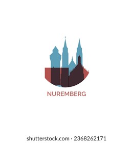 Germany Nuremberg cityscape skyline city panorama vector flat modern logo icon. Central Europe Bavaria region emblem idea with landmarks and building silhouettes