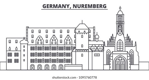 Germany, Nuremberg line skyline vector illustration. Germany, Nuremberg linear cityscape with famous landmarks, city sights, vector landscape. 