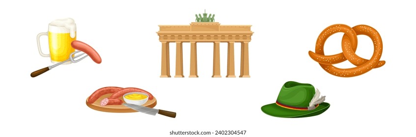 Germany Object and Symbol with Beer, Sausage, Pretzel, Hat and Brandenburg Gate Vector Set