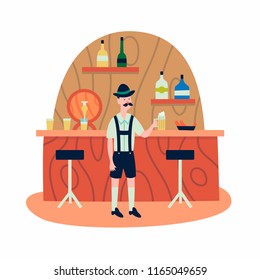 Germany, Oktoberfest, vector flat illustration, character man with beer, white background