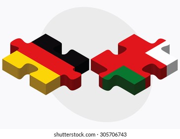 Germany and Oman Flags in puzzle isolated on white background