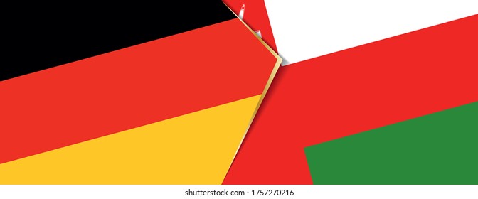 Deutschland und Oman Flaggen, zwei Vektorflaggen Symbol für Beziehung oder Konfrontation.