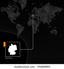 Germany on black World Map. Map and flag of Germany.
