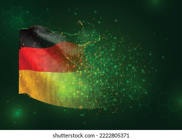 Alemania, sobre la bandera del vector 3d sobre el fondo verde con polígonos y números de datos