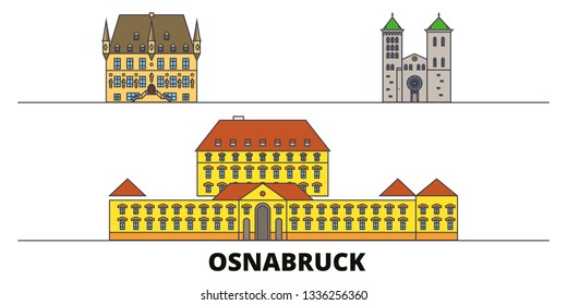 Germany, Osnabruck flat landmarks vector illustration. Germany, Osnabruck line city with famous travel sights, skyline, design. 