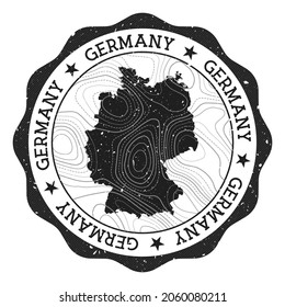 Germany outdoor stamp. Round sticker with map of country with topographic isolines. Vector illustration. Can be used as insignia, logotype, label, sticker or badge of the Germany.