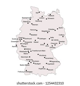 Germany outline map with stroke isolated on white background with major cities
