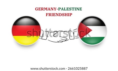 Germany and Palestine flags in circle with shake hand. Germany And Palestine friendship. Germany And Palestine flags, isolated on white background. Vector icon set. Vector illustration.
