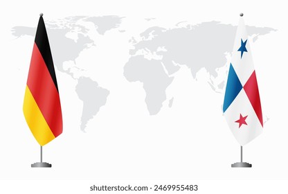 Germany and Panama flags for official meeting against background of world map.