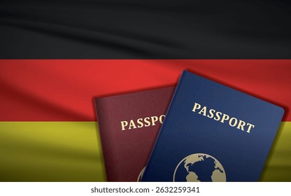 Germany Passports with Germany Flag Background	