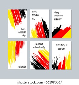 Germany Patriotic Cards for National Day. Expressive Brush Stroke in Flag Colors on white card background. Vector Greeting Card.