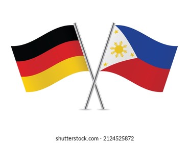 Germany and the Philippines crossed flags. German and Philippine flags, isolated on white background. Vector icon set. Vector illustration.