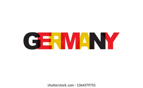 Germany, phrase overlap color. Concept of simple text for typography poster, sticker design, apparel print, greeting card or postcard. Graphic slogan isolated on white background. Vector illustration.