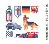 Germany. Pixel art. 80s style. Automobile icon. Stickers design. Isolated vector illustration. 