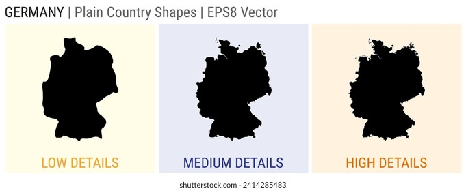 Germany - plain country shape. Low, medium, and high detailed maps of Germany. EPS8 Vector illustration.