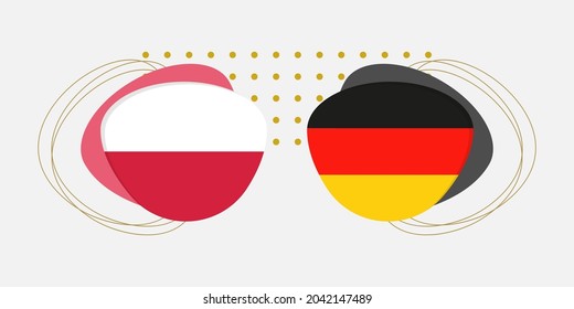 Germany and Poland flags. Polish and German national symbols with abstract background and geometric shapes. Vector illustration.