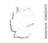 Germany political map of administrative divisions - federal states. Flat white blank map with thin black outline and dropped shadow.