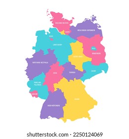 Germany political map of administrative divisions - federal states. Colorful vector map with labels.