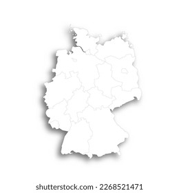 Germany political map of administrative divisions - federal states. Flat white blank map with thin black outline and dropped shadow.