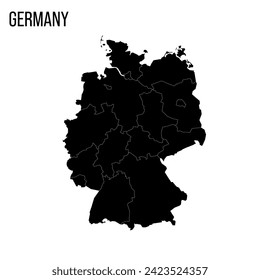 Germany political map of administrative divisions - federal states. Blank black map and country name title.