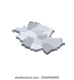 Germany political map of administrative divisions - federal states. 3D isometric blank vector map in shades of grey.