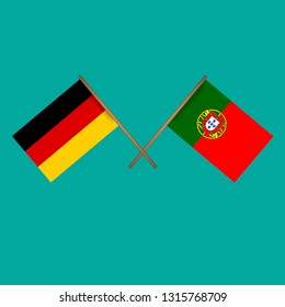 Germany and Portugal crossed flags.Language learning or travel concept.
