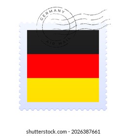 Germany postage mark. National Flag Postage Stamp isolated on white background vector illustration. Stamp with official country flag pattern and countries name.