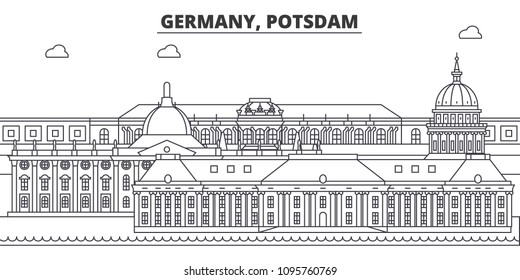 Germany, Postdam line skyline vector illustration. Germany, Postdam linear cityscape with famous landmarks, city sights, vector landscape. 