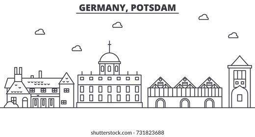 Germany, Potsdam architecture line skyline illustration. Linear vector cityscape with famous landmarks, city sights, design icons. Landscape wtih editable strokes