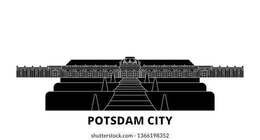 Germany, Potsdam City flat travel skyline set. Germany, Potsdam City black city vector illustration, symbol, travel sights, landmarks.